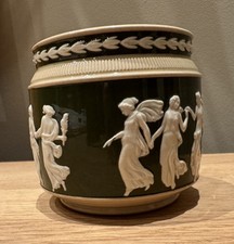 Vintage Copeland Late Spode Jasper Ware Green Pot Dancing Hours 8cm high