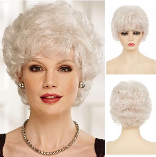 White short curly wigs - short,
