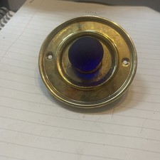 Brass Circular Door Bell Push Byron Blue Glass Push 8x4cm