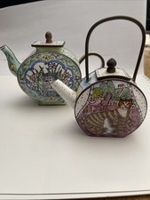 2 enamel Miniature Teapots