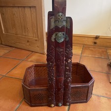 Vintage Chinese Red & Black Lacquered Wedding Basket With Handle And Lid