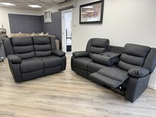Roma | Black | Leather Recliner Sofa 3+2 Seater With Cup Holders | SPECIAL OFFER