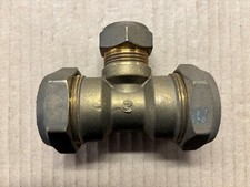 POLYCONEX 32MM X 32MM X 20MM BRASS COMPRESSION TEE MDPE BLUE WATER PIPE S8601