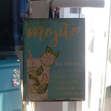 Shabby Chic Mojito Cocktail Recipe Tin Wall Bar Plaque 20cm X 25cm