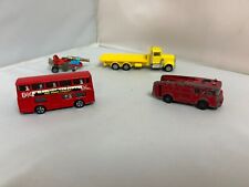 VINTAGE CORGI 4 MODEL SET BUS FIRE ENGINE YELLOW FLAT BED TRUCK RARE