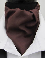 Mens Plain Chocolate Brown Cotton Poplin Ascot Cravat / Pocket Square