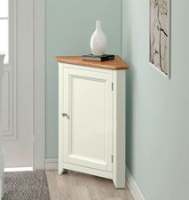 Wooden Cupboard, Small Off White Corner Storage, Compact Corner Display Unit