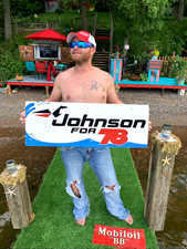 Vintage Johnson 78 sea horse Boat Motor outboard Sign 19 by 44 Masonite