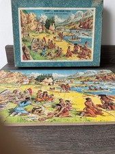 VICTORY vintage wooden jigsaw puzzle complete. The Indian Camp.12 cut out models