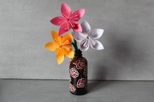 Flower Vases with origami flowers - hand painted with Roses