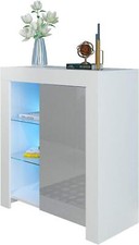 Matt & High Gloss White/Black Cabinet Cupboard Sideboard Unit LED Light