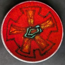 Poole Pottery Red Green Delphis Round Wheel Pin Dish Vintage Retro 1970's