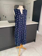 Marks and Spencer M&S Size 10 L Navy White PolkaDot Linen Blend Dress