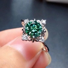 Art Deco Lab Created Diamond Emerald 14k White Gold FN Engagement Bridal Ring