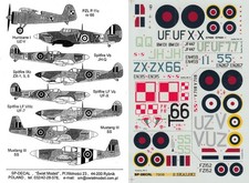 SP-DECALS 1/72 Spitfire Mk.Vb/IX/VIII Hurricane Mk.I Mustang PZL P.IIc (RAF/PAF)