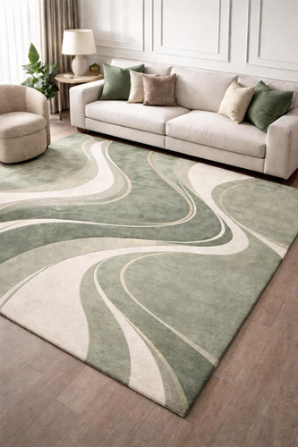 Hand tufted green abstract - hand,