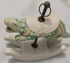 Vtg Porcelain Carousel Green Dinosaur or Turtle? On Rocker 5 inches with loop