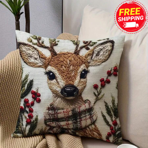 Cute reindeer throw pillow - reindeer,
