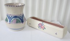 Vintage  Poole Pottery Pattern Vase + bud trough handprinted 2 items lot