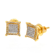 0.32 Ct Natural Round Cut Diamond Square Stud Earrings Solid 10k Yellow Gold