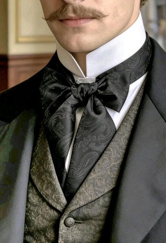 Black silky paisley cravat - silky,