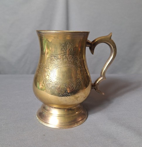 Vintage engraved brass tankard - vintage,