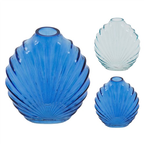 Blue glass seashell - glass, vase,