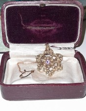 9 carat yellow gold Edwardian seed pearl pendant/brooch antique jewellery