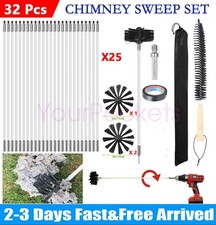32x Flexible Chimney Sweep Set Flue Sweeping Brush & Rod Kit Soot Cleaning Rods