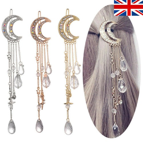 Crystal hair clip hairpin - hair, moon