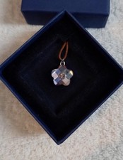 Beautiful Swarovski Lilic Flower on A Brown Tie Cord Necklace. Genuine. Signed.