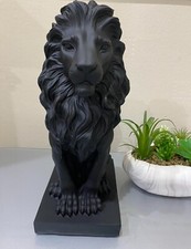 Majestic Standing Lion Ornament Black Matte Finish 31cm - Large for Home Decor