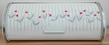 Vintage Brabantia Floral Metal Bread Bin White Red