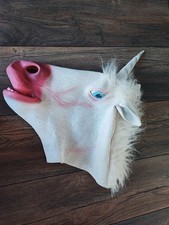 Unicorn Latex Head Mask Mint Condition Faux Fur Mane Halloween Costume Cosplay