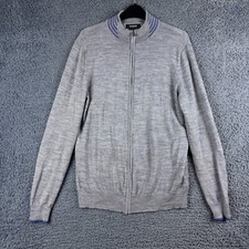 Farhi Cardigan Mens Small Grey 100% Merino Wool Full Zip Jumper Sweater Jacket