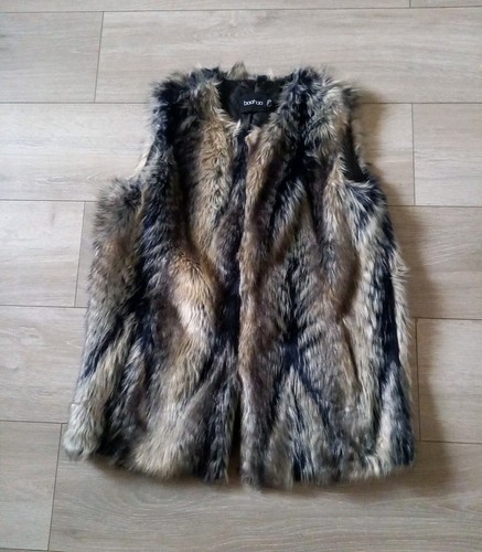 Boohoo black beige faux fur - black, &