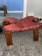 Vintage Wooden Camel Saddle Seat Foot Stool Egyptian Style Floral Brass Inlay