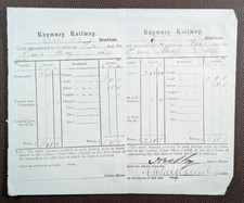 1891 2x Rhymney Railway Cash Statements Llanishen Station to Cardiff