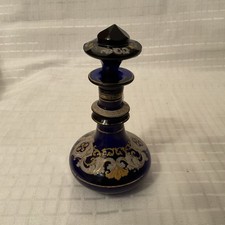 Bohemian glass perfume bottle, 19th century, cobalt blue glass, Gilt Decoration