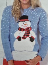 Knitting Pattern Lady's Xmas Snowman DK Jumper/Sweater 32-54 Long Sleeve  (687)