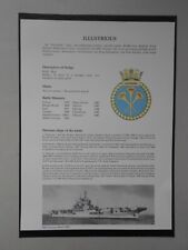 NAVAL PRINT-HMS ILLUSTRIOUS (1978) AIRCRAFT CARRIER- BADGE & BATTLE HONOURS