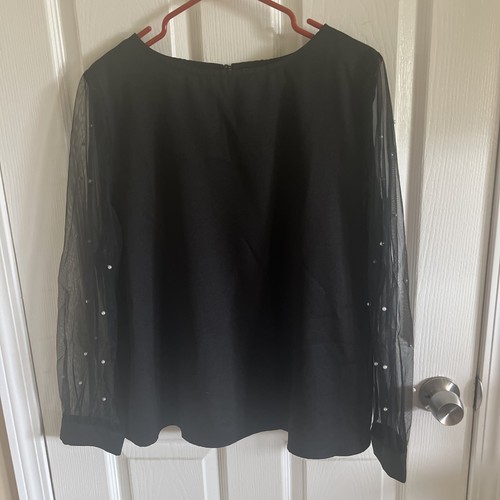 Black blouse with pearls - with, on