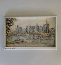 Antique Edwardian Osbourne Ivorex Painted Ceramic Plaque of Caernarvon Castle