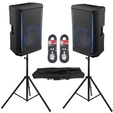 2 x Gemini GD-215PRO 1300W Active Bluetooth PA Speaker With Stands and Cables