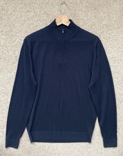 F&F Mens Navy Merino Wool Zip Jumper Henley Size Medium