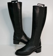 HOBBS "EMILY" ITALIAN BLACK LEATHER ELASTICATED PANEL KNEE HIGH BOOTS UK 4 EU37