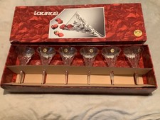 LOVELY BOXED SET 6 R.C.R. CRYSTAL “LAURUS” WINE GLASSES/GOBLETS EX CON 8”TALL