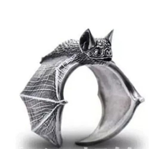 Adjustable silver bat ring - bat,