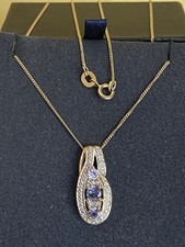 Yellow Gold Gilt Sterling Silver Tanzanite And White Topaz Necklace  48cm Length