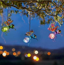 Solar LED Garden Ornament Hanging Light Up Bug Outdoor Lighting Decor Small